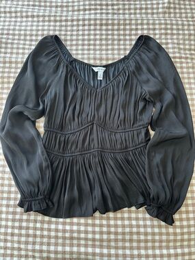 Nine West Black Long Sleeve Peasant Blouse